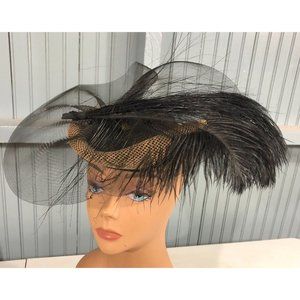 Sonni San Francisco Lace Straw VTG Dress Feathered Church Womens Cap Hat 56cm